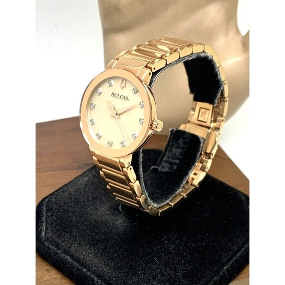 Bulova Women's Watch 97P132 Quartz Diamond Dial Rose Gold Stainless Stee… - Picture 2 of 15